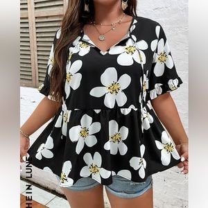 SHEIN 4X Black & White Floral Top